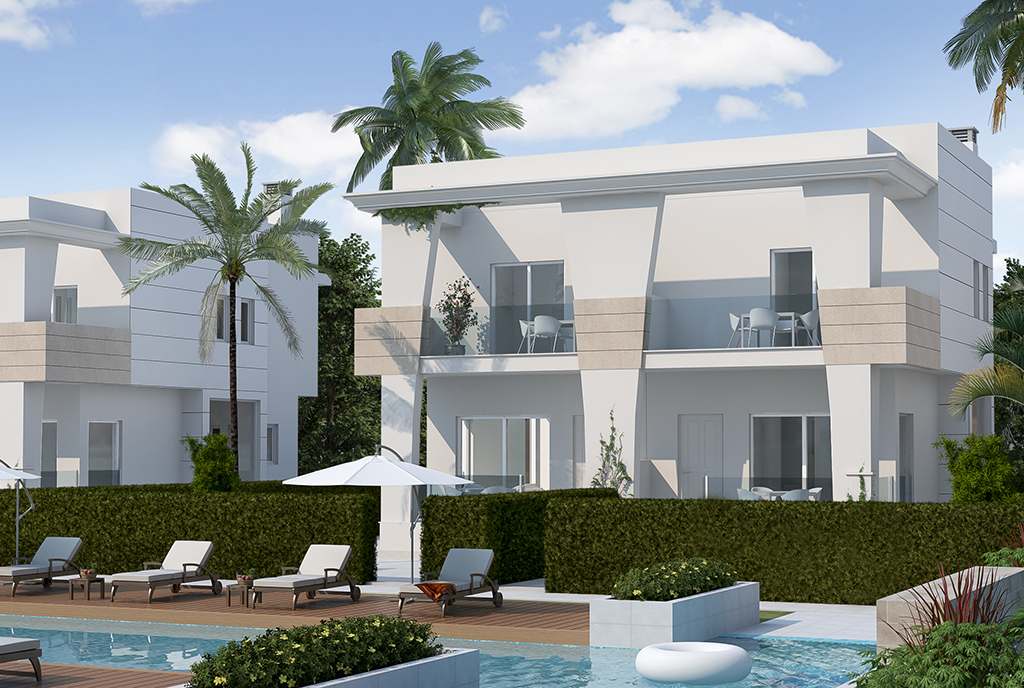 widok od strony basenu na ekskluzywną willę do sprzedaży Hiszpania (Ciudad Quesad)