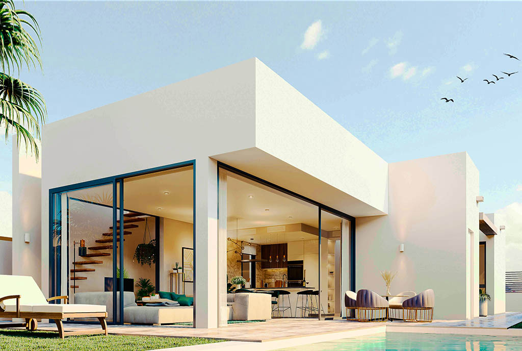 widok od strony basenu na ekskluzywną willę do sprzedaży Hiszpania (Mar de Cristal)