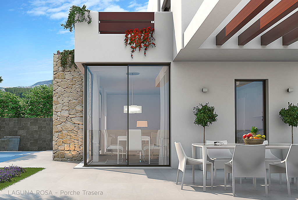 zbliżenie od strony tarasu na salon w luksusowej willi do sprzedaży Hiszpania (Ciudad Quesad)