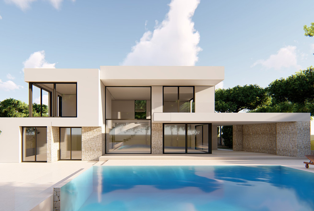 widok od strony basenu na luksusową willę na sprzedaż Hiszpania (Morair)