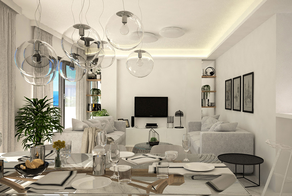 komfortowy salon w luksusowym apartamencie na sprzedaż Hiszpania (Guardamar De Segur)