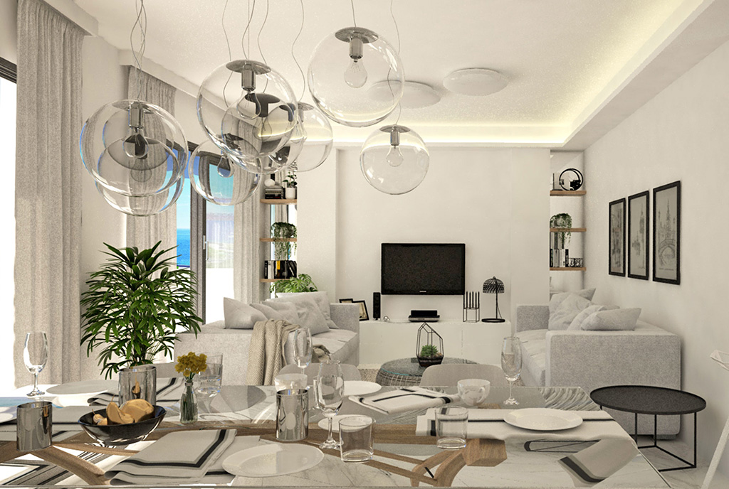 komfortowy salon w luksusowym apartamencie na sprzedaż Hiszpania (Guardamar De Segur)