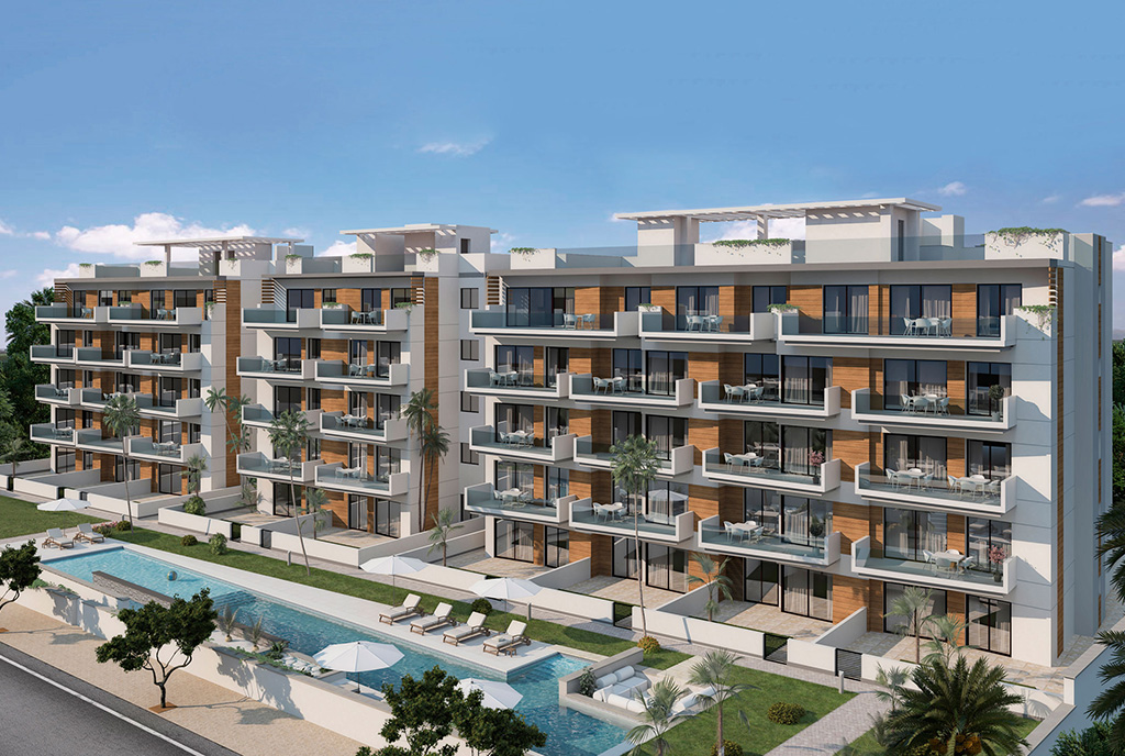 na zdjęciu komfortowy apartamentowiec, w którym znajduje się oferowany na sprzedaż luksusowy apartament Hiszpania (Guardamar De Segur)