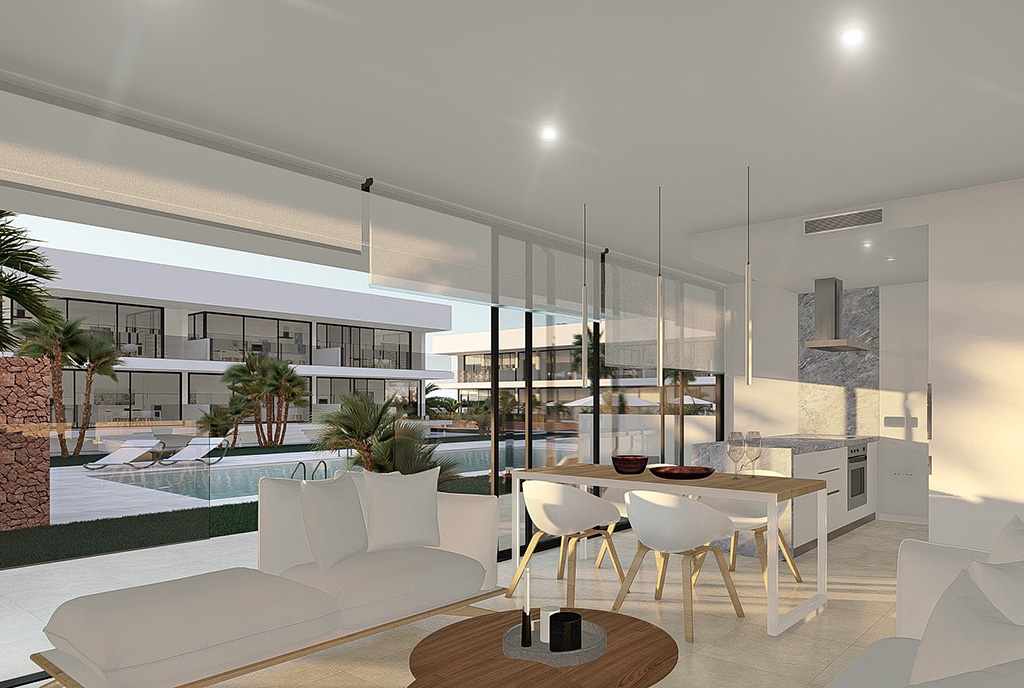 wnętrze salonu w luksusowym apartamencie na sprzedaż Mar de Cristal (Hiszpania)