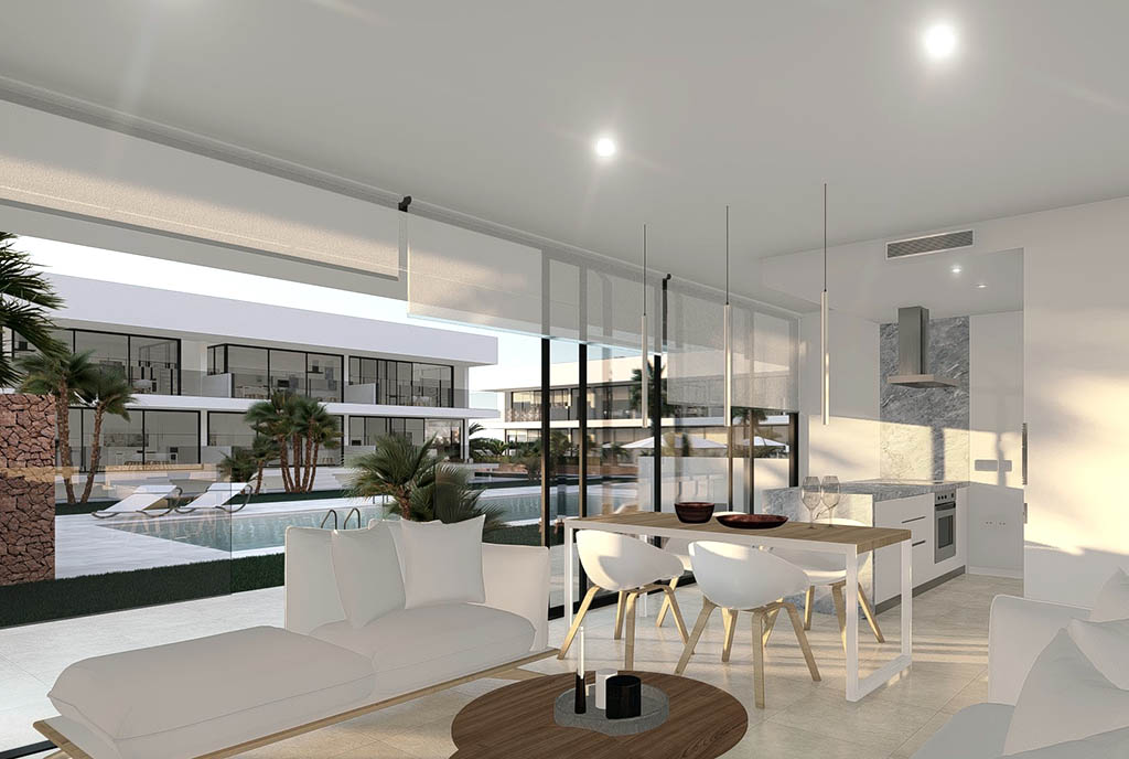 nowoczesny salon w ekskluzywnej willi do sprzedaży Hiszpania (Mar de Cristal)