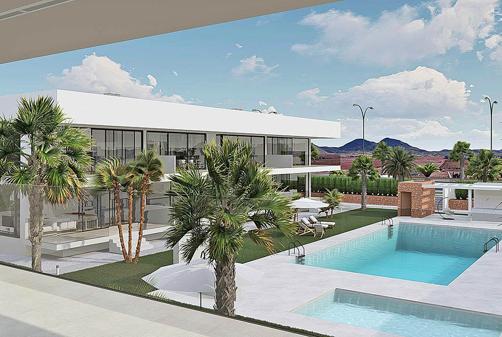 widok na basen przy ekskluzywnej willi do sprzedaży Hiszpania (Mar de Cristal)