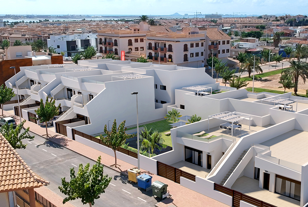 widok z lotu ptaka na osiedle, gdzie znajduje się oferowana na sprzedaż luksusowa willa Hiszpania (San Pedro Del Pinata)