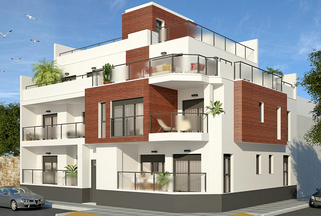 widok z ulicy na ekskluzywny apartamentowiec, w którym znajduje się oferowany na sprzedaż luksusowy apartament Hiszpania (Torre De La Horadad)