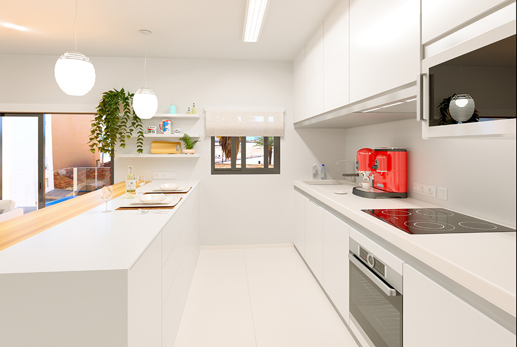 nowocześnie zabudowana kuchnia w ekskluzywnym apartamencie na sprzedaż Hiszpania (Torreviej)