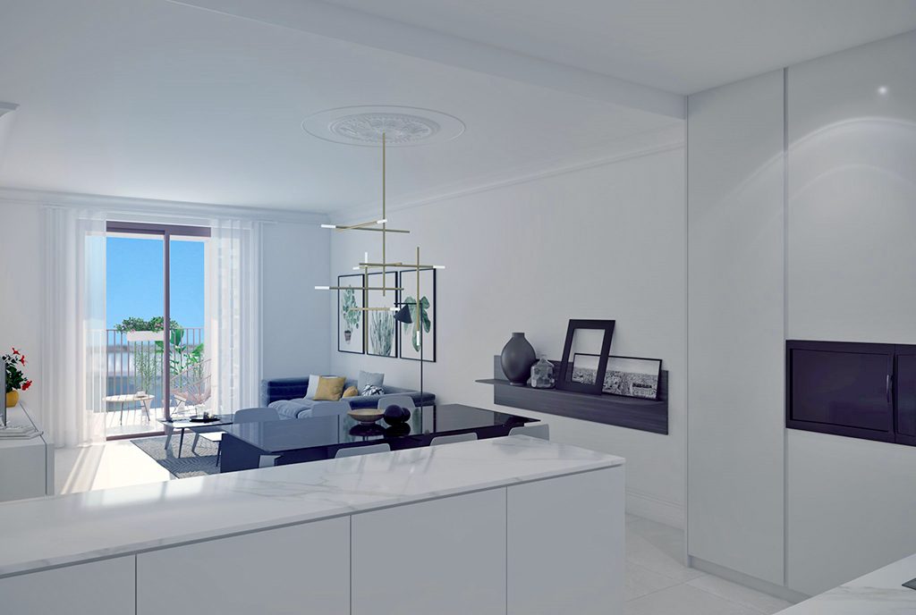 zaprojektowany w nowoczesnym stylu salon w ekskluzywnym apartamencie do sprzedaży Hiszpania (Orihuel)