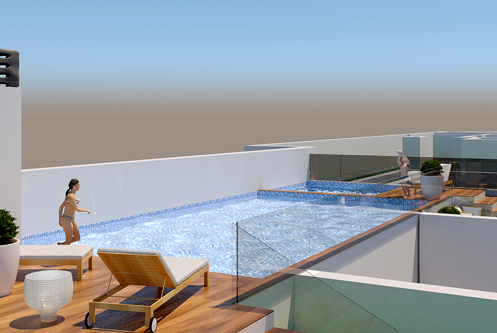 na zdjęciu luksusowy basen przy luksusowym apartamencie na sprzedaż Hiszpania (Torreviej)