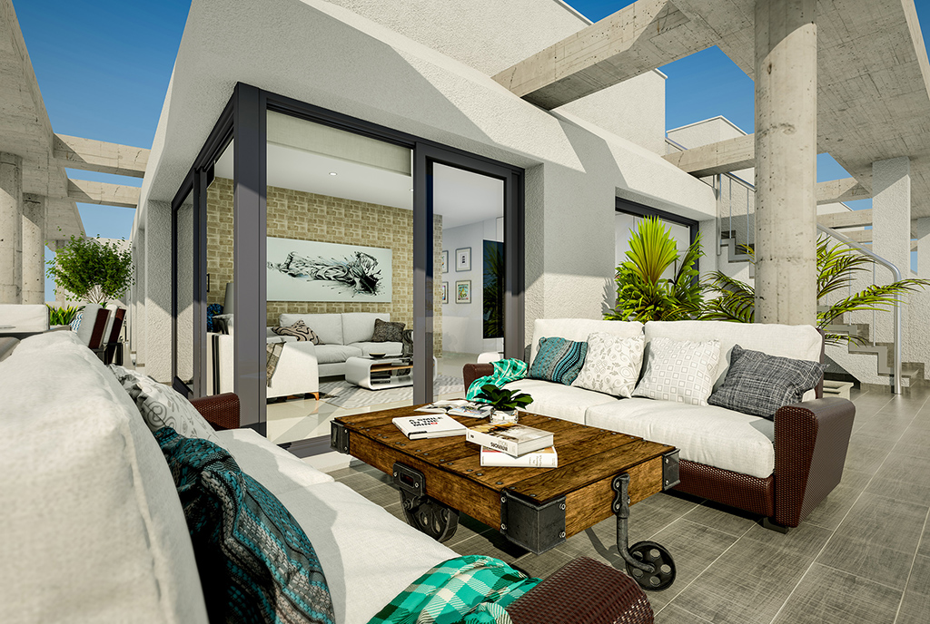 widok na prestiżowy taras przy luksusowym apartamencie na sprzedaż Hiszpania (Torreviej)