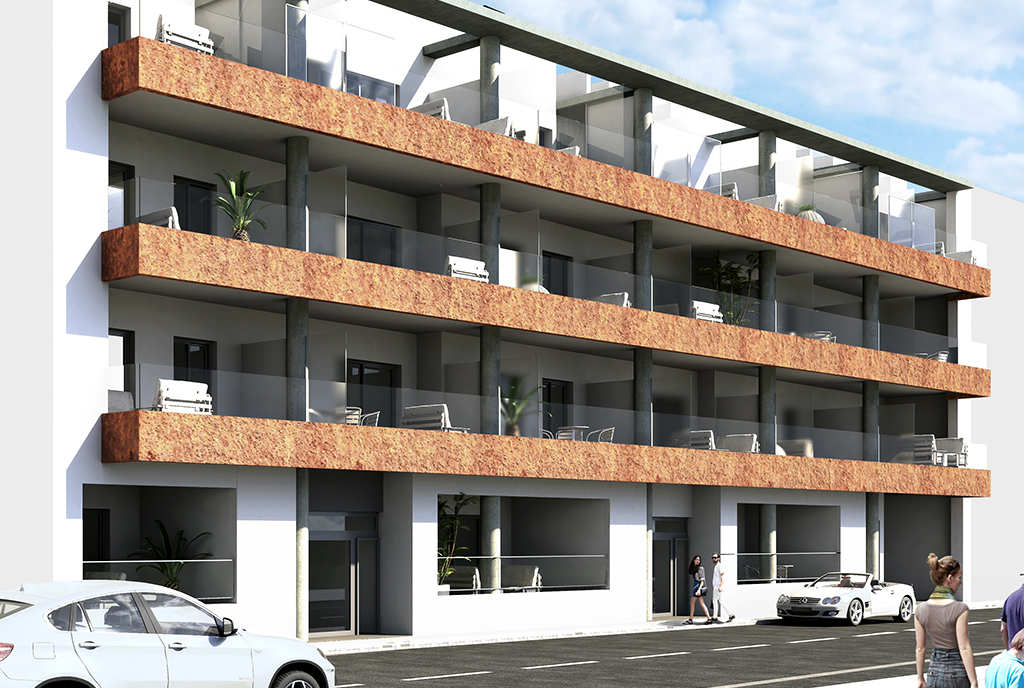 widok na apartamentowiec, w którym mieści się oferowany na sprzedaż luksusowy apartament Hiszpania (Torreviej)
