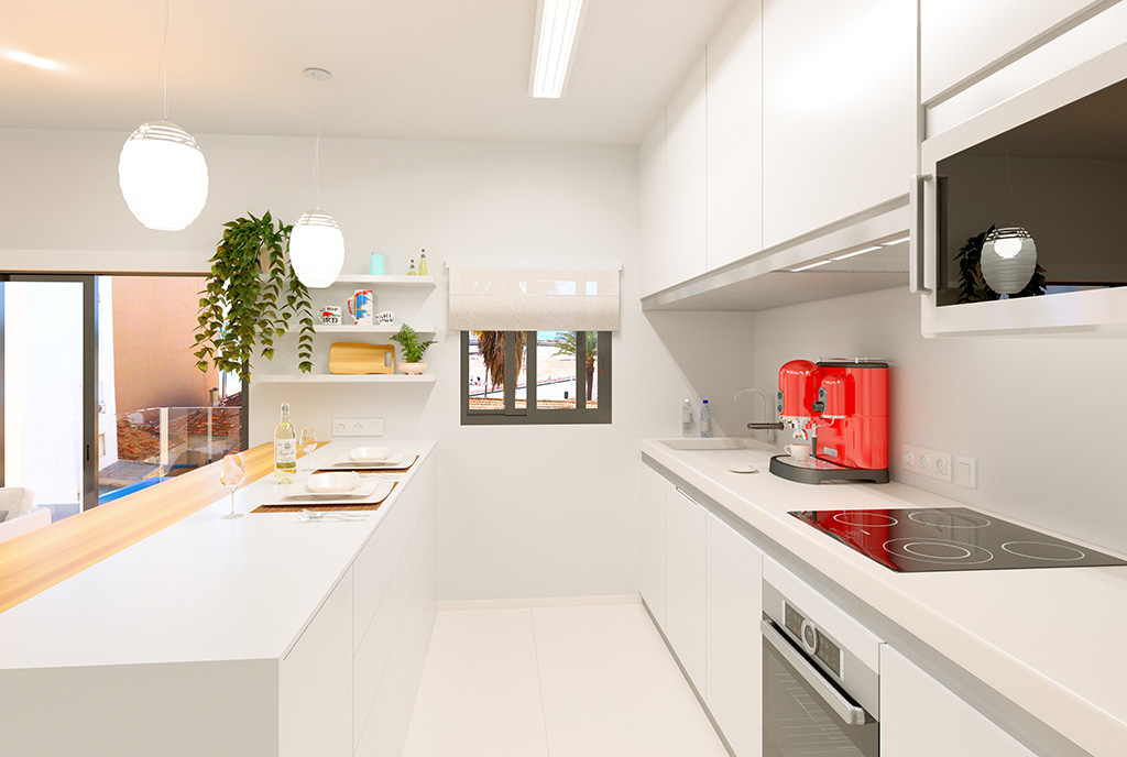 funkcjonalnie zabudowana kuchnia w luksusowym apartamencie do sprzedaży Torreviej (Hiszpania)