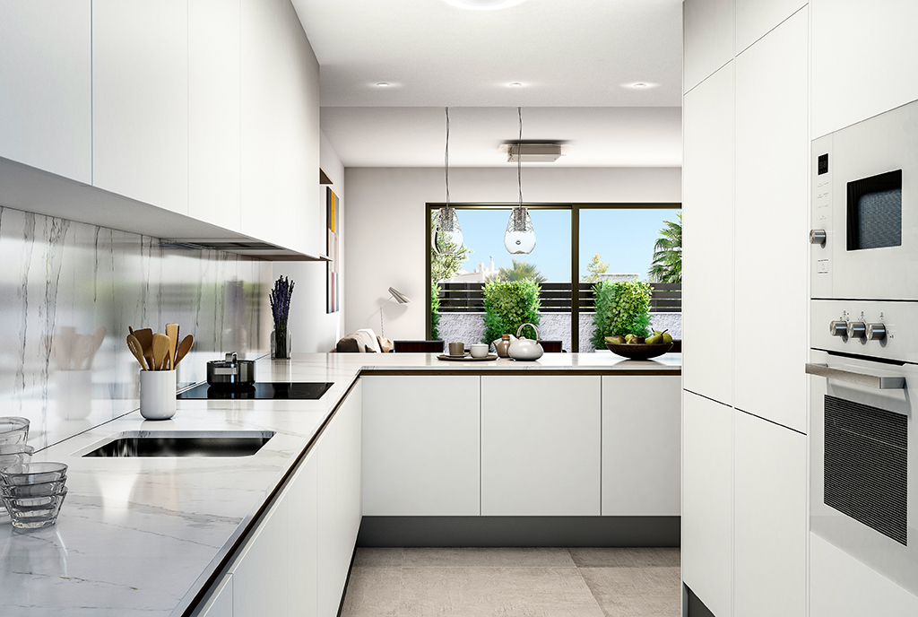 nowoczesna, zabudowana kuchnia w ekskluzywnej willi do sprzedaży Hiszpania (Orihuela Cost