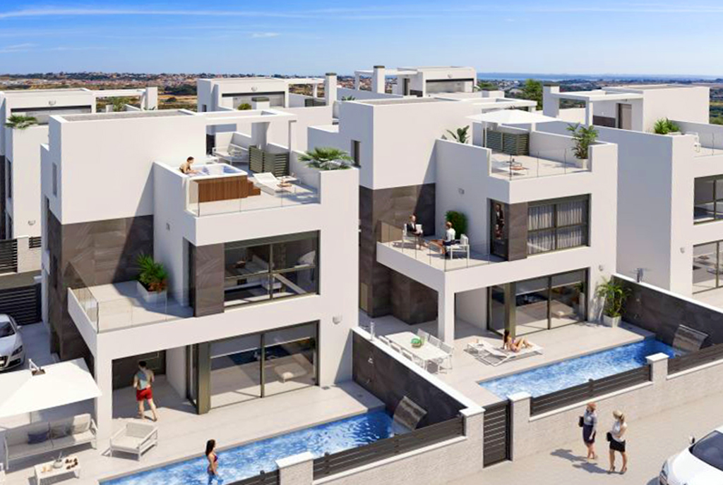 widok z lotu ptaka na osiedle, na którym znajduje się oferowana na sprzedaż luksusowa rezydencja Hiszpania (Orihuela Cost