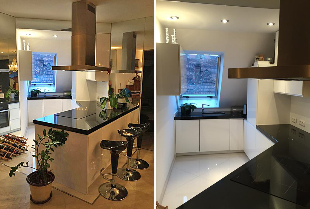 kuchnia w zabudowie w luksusowym apartamencie na wynajem Wrocław