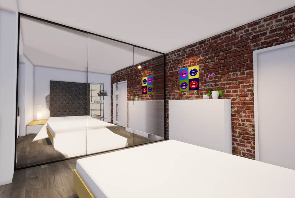 widok na elegancką sypialnię w luksusowym apartamencie do sprzedaży Kalisz