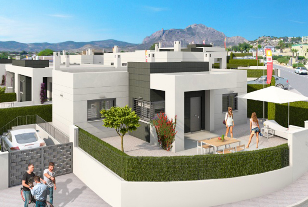 rzut z lotu ptaka na osiedle, na którym znajduje się oferowana do sprzedaży ekskluzywna willa Hiszpania (Costa Blanca, Alicante, Busot)