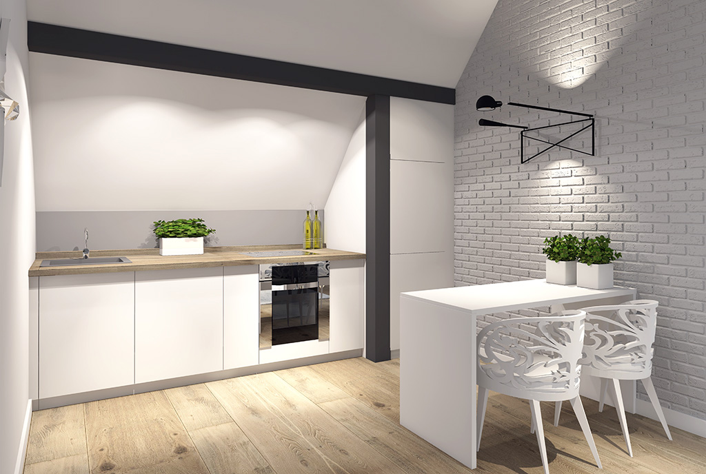 na zdjęciu jadalnia i kuchnia w luksusowym apartamencie na sprzedaż Szczecin