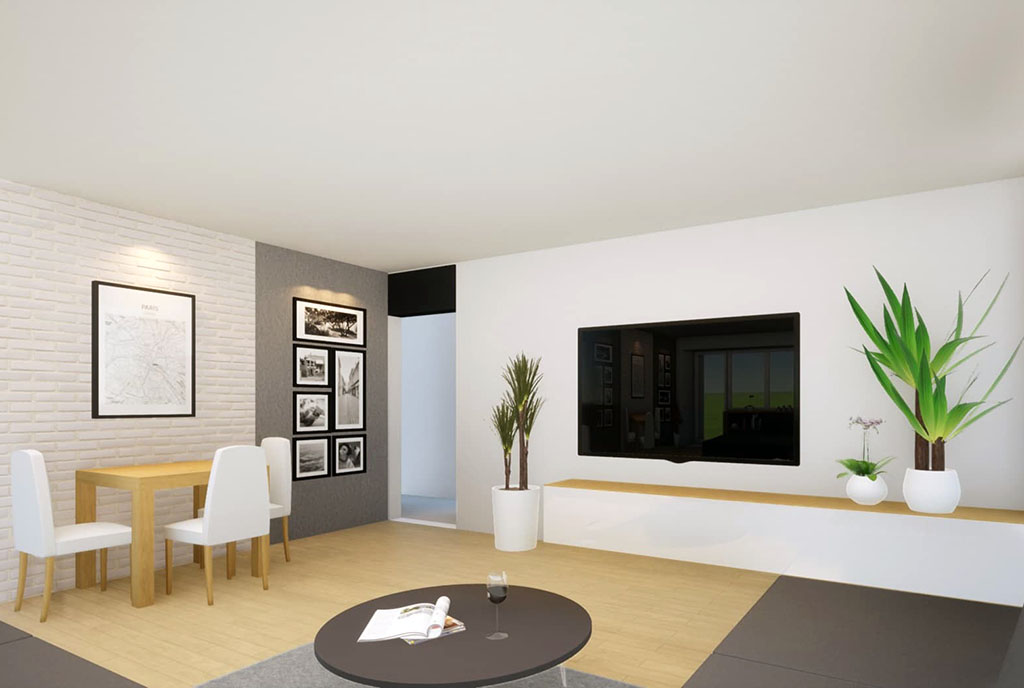 wizualizacja przedstawiająca salon w ekskluzywnym apartamencie do sprzedaży Kalisz