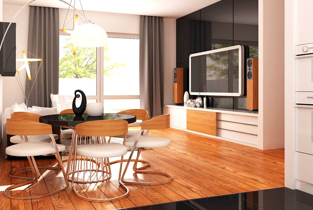 wizualizacja prezentująca przykładową aranżację salonu w ekskluzywnej willi do sprzedaży Kalisz