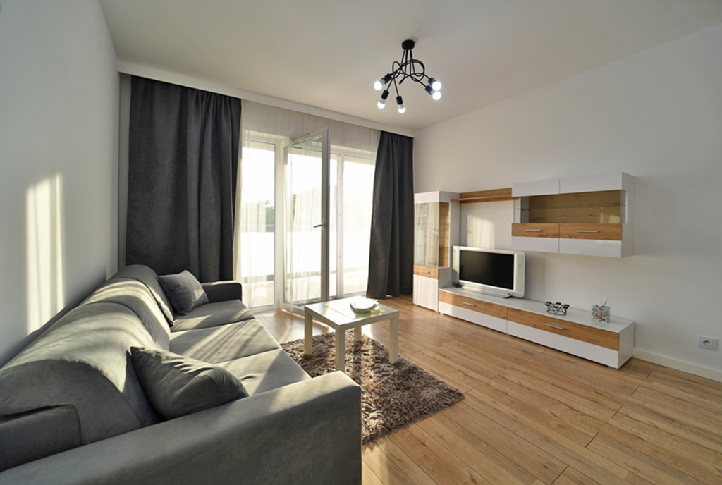 nowocześnie zaaranżowany salon w ekskluzywnym apartamencie do wynajęcia Bolesławiec