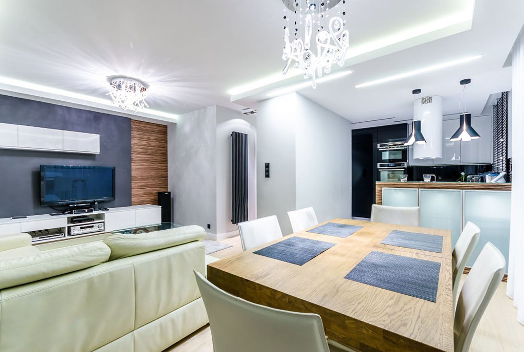 designerskie wnętrze salonu w ekskluzywnym apartamencie do sprzedaży Gdańsk