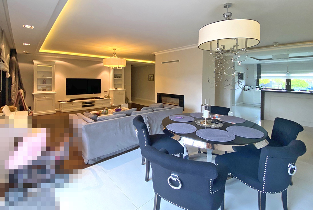 nowocześnie zaaranżowany salon w ekskluzywnej willi do wynajęcia Szczecin