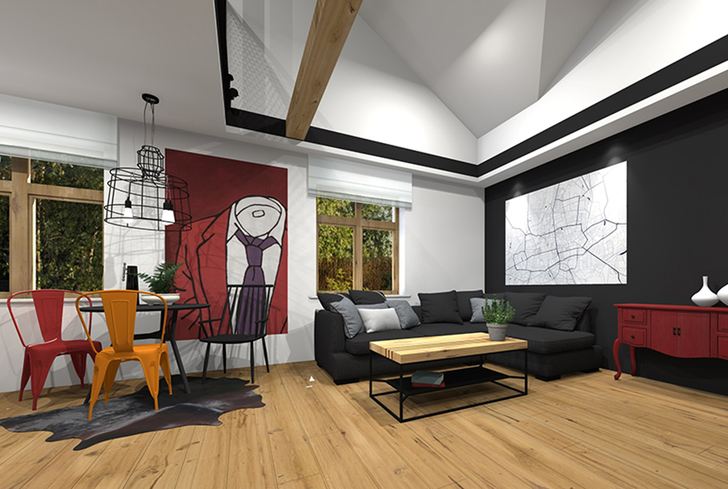 widok z drugiej strony na salon w luksusowym apartamencie na sprzedaż Katowice (okolice)
