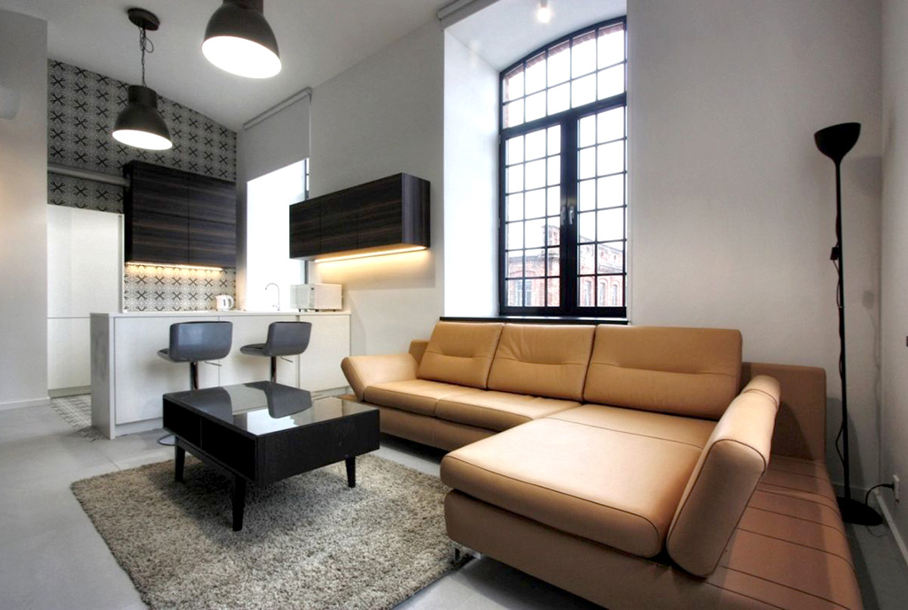 stylowe wnętrze salonu w ekskluzywnym apartamencie do wynajęcia Łódź