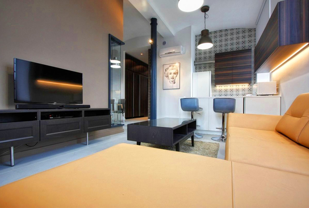 widok na aneks kuchenny w ekskluzywnym apartamencie do wynajmu Łódź