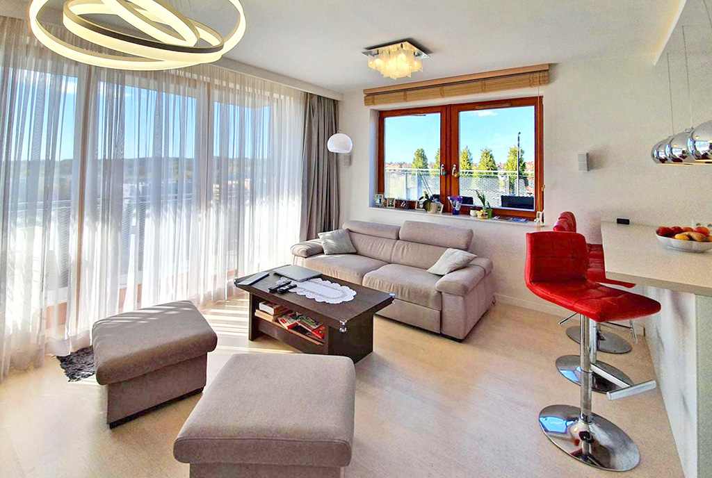 nowoczesne wnętrze salonu w ekskluzywnym apartamencie do sprzedaży Szczecin