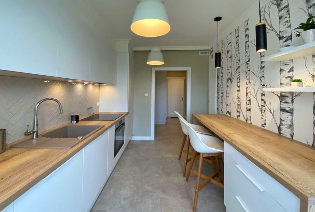 nowocześnie zabudowana kuchnia w luksusowym apartamencie do wynajmu Szczecin