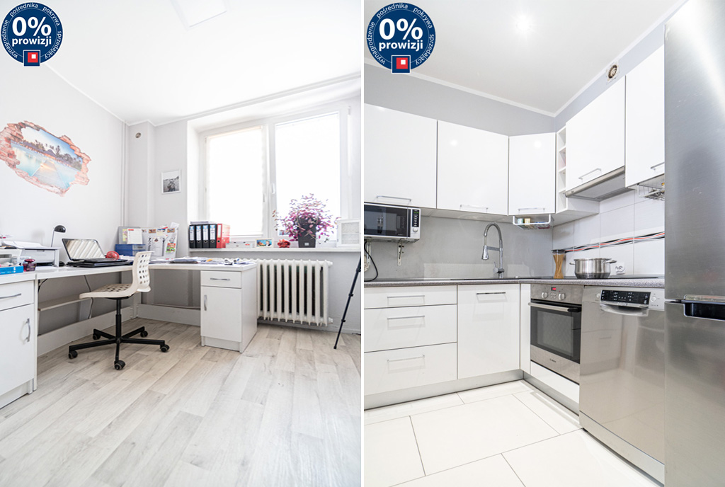 po lewej pokój, po prawej kuchnia w luksusowym apartamencie na sprzedaż Katowice (okolice)