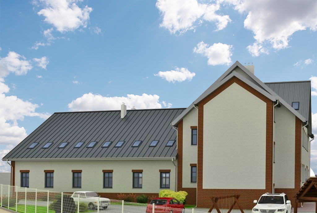 widok od tyłu na ekskluzywną willę do sprzedaży Głogów (okolice)