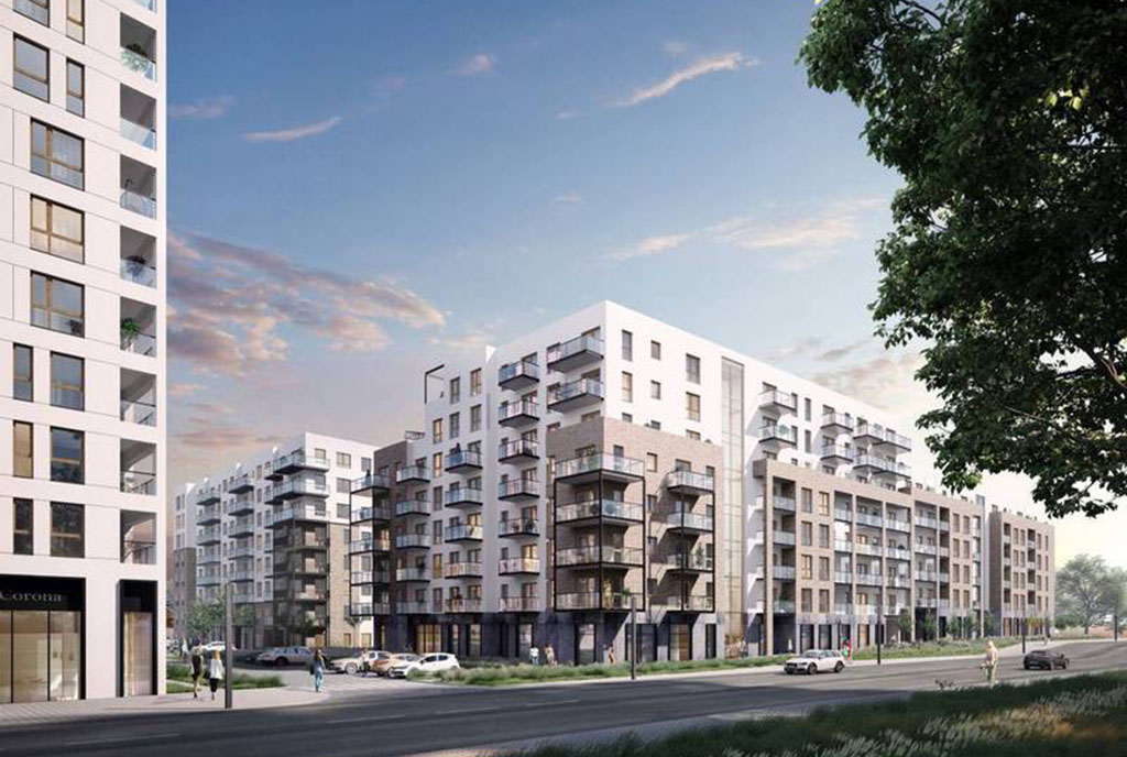 na pierwszym planie osiedle, na którym znajduje się ekskluzywny apartament do sprzedaży Gdańsk