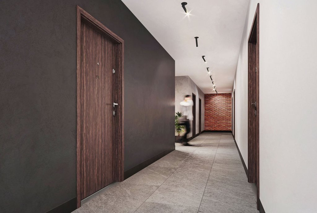 fragment hol prowadzący do luksusowego apartamentu na sprzedaż Legnica