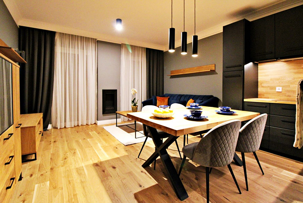 zbliżenie na jadalnie w luksusowym apartamencie na sprzedaż Gorzów Wielkopolski