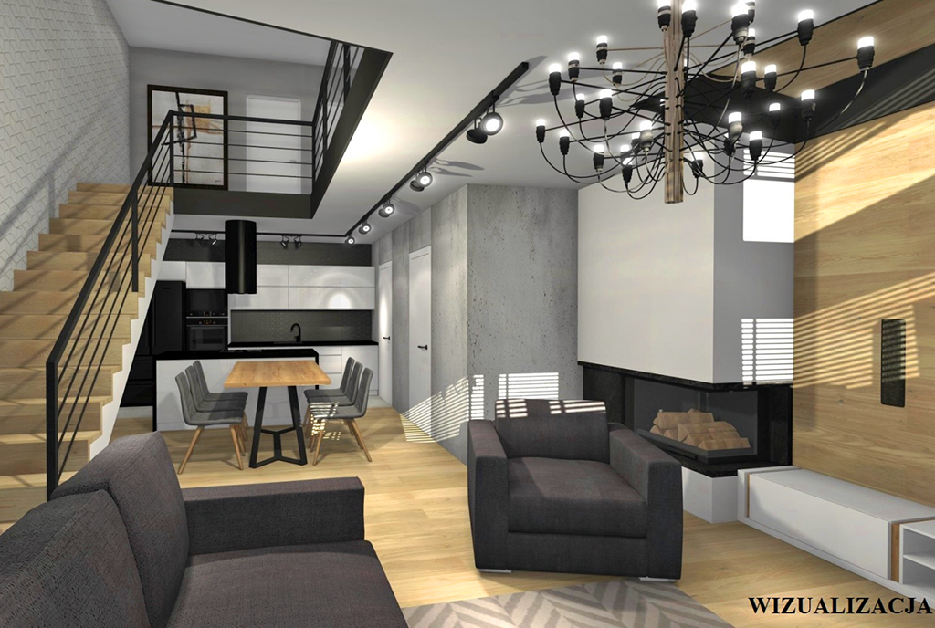 na pierwszym planie dwa poziomy luksusowego apartamentu na sprzedaż Kwidzyn