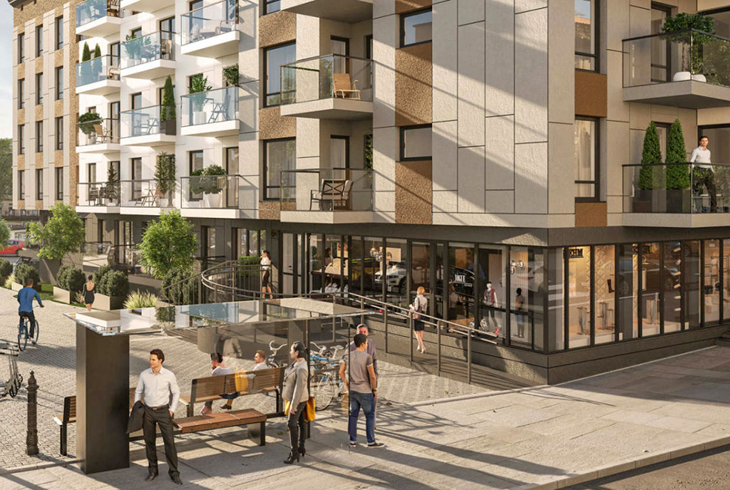 część usługowa na parterze budynku, gdzie znajduje się oferowany na sprzedaż luksusowy apartament na sprzedaż Legnica