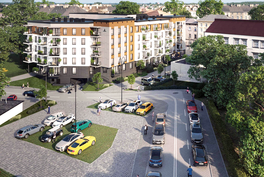 widok z lotu ptaka na osiedle, na którym mieści się ekskluzywny apartament do sprzedaży Legnica