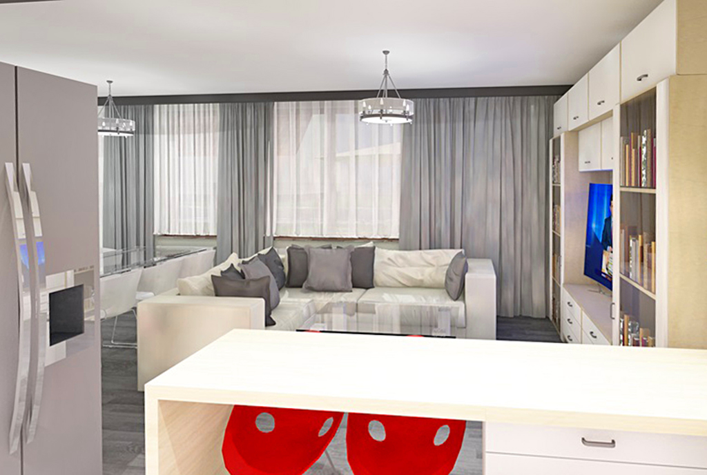 widok od strony jadalni na salon w luksusowym apartamencie do sprzedaży Łódź