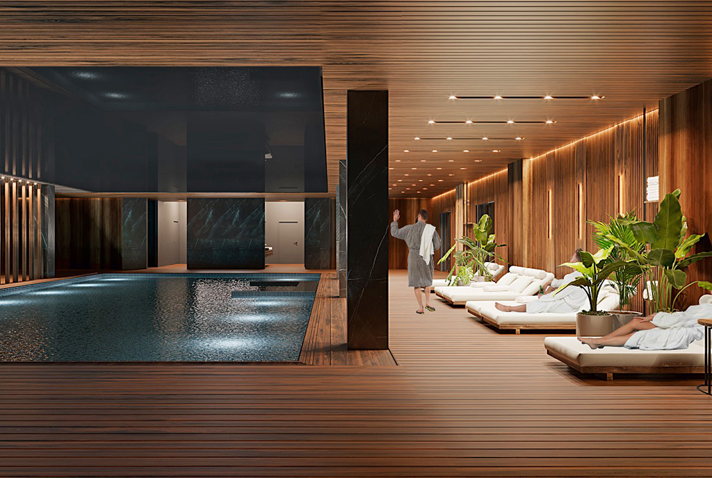 basen i strefa spa w apartamentowcu, gdzie znajduje się oferowany na sprzedaż luksusowy apartament Jelenia Góra (okolice)