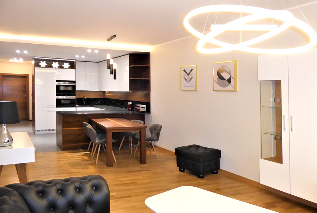 nowoczesny pokój dzienny w ekskluzywnym apartamencie do wynajęcia Częstochowa