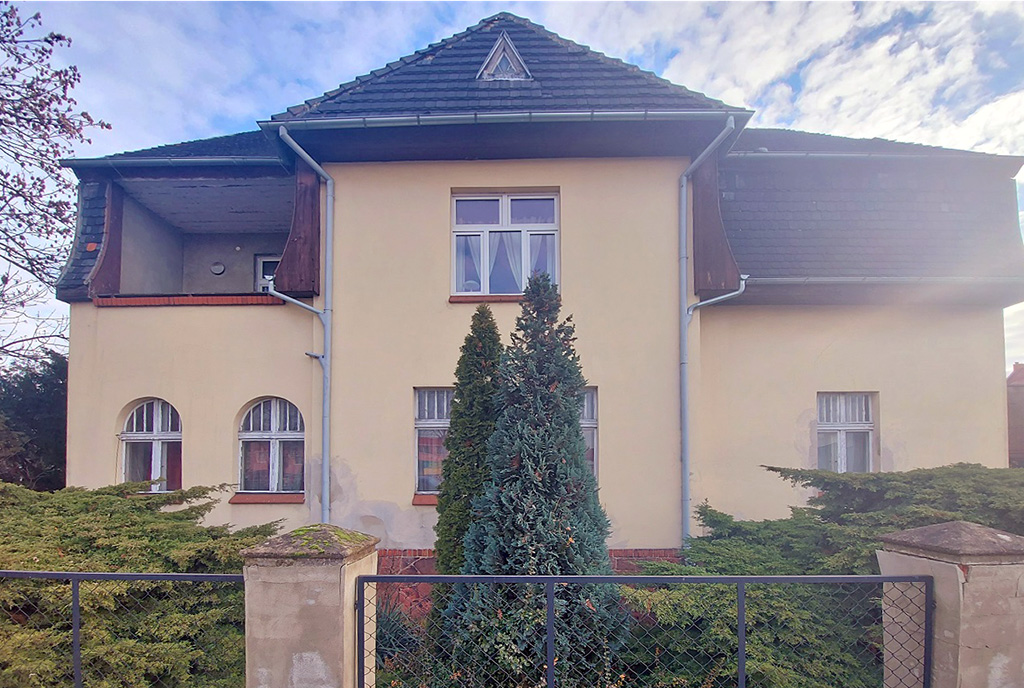 widok od strony ulicy na luksusową willę na sprzedaż Leszno