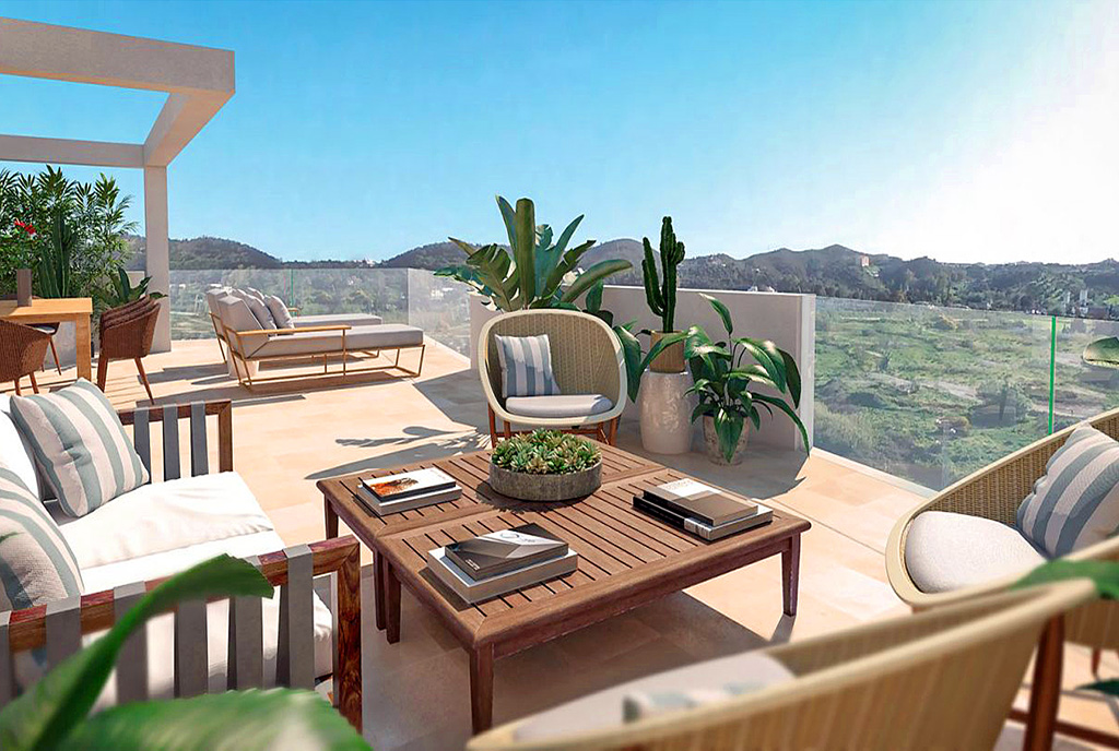 na pierwszym planie taras przy luksusowym apartamencie na sprzedaż Hiszpania