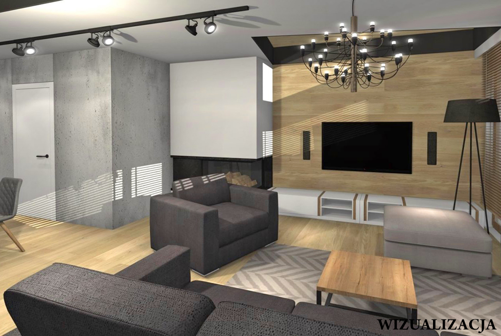 stylowy kominek w gościnnym pokoju luksusowego apartamentu na sprzedaż Kwidzyn