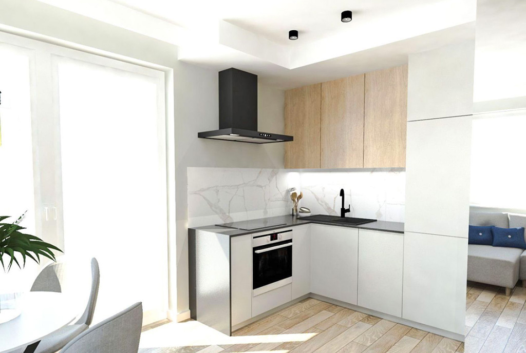 praktyczna zabudowa kuchni w luksusowym apartamencie na sprzedaż Ostrów Wielkopolski