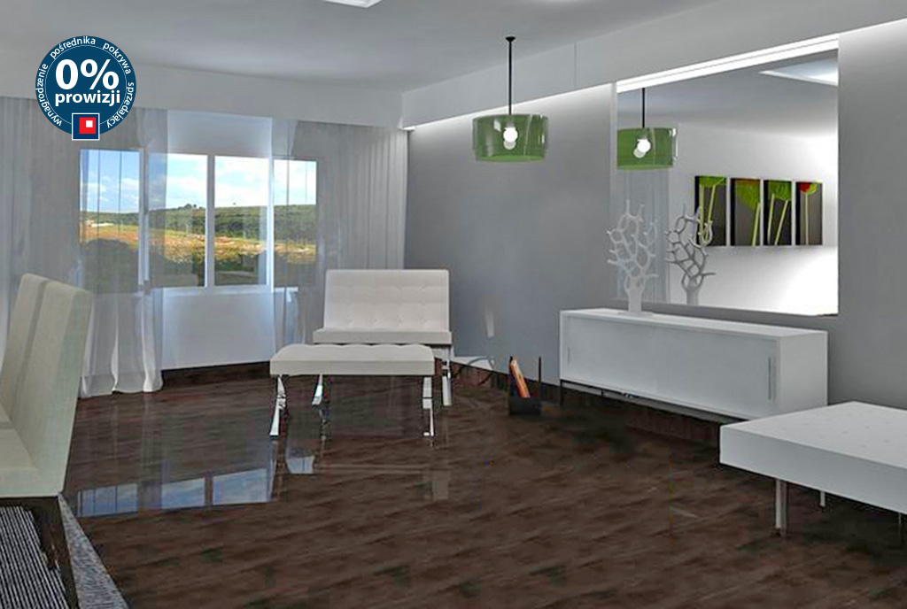 zaprojektowany w nowoczesnym designie salon w luksusowym apartamencie na sprzedaż Ustroń